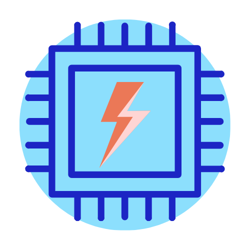 Icon showing a chip and lightening bold representing the powerful performance of the Amazon Signage Stick